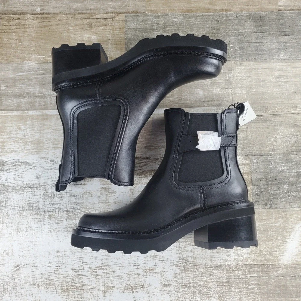 Cole Haan Shibley Womens Ankle Boot Sz 7.5 B Black Waterproof Slip On Block Heel
